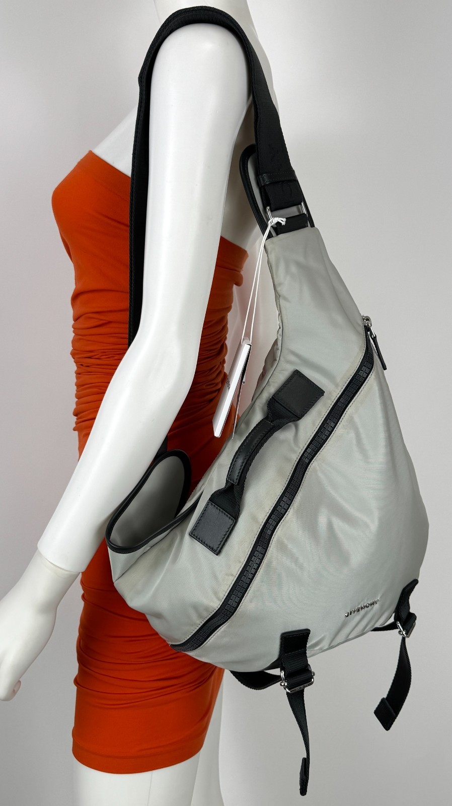 $1,200 Givenchy NWT Auth Gray G Zip Triangle Bag Backpack Handle Adjust AS IS
