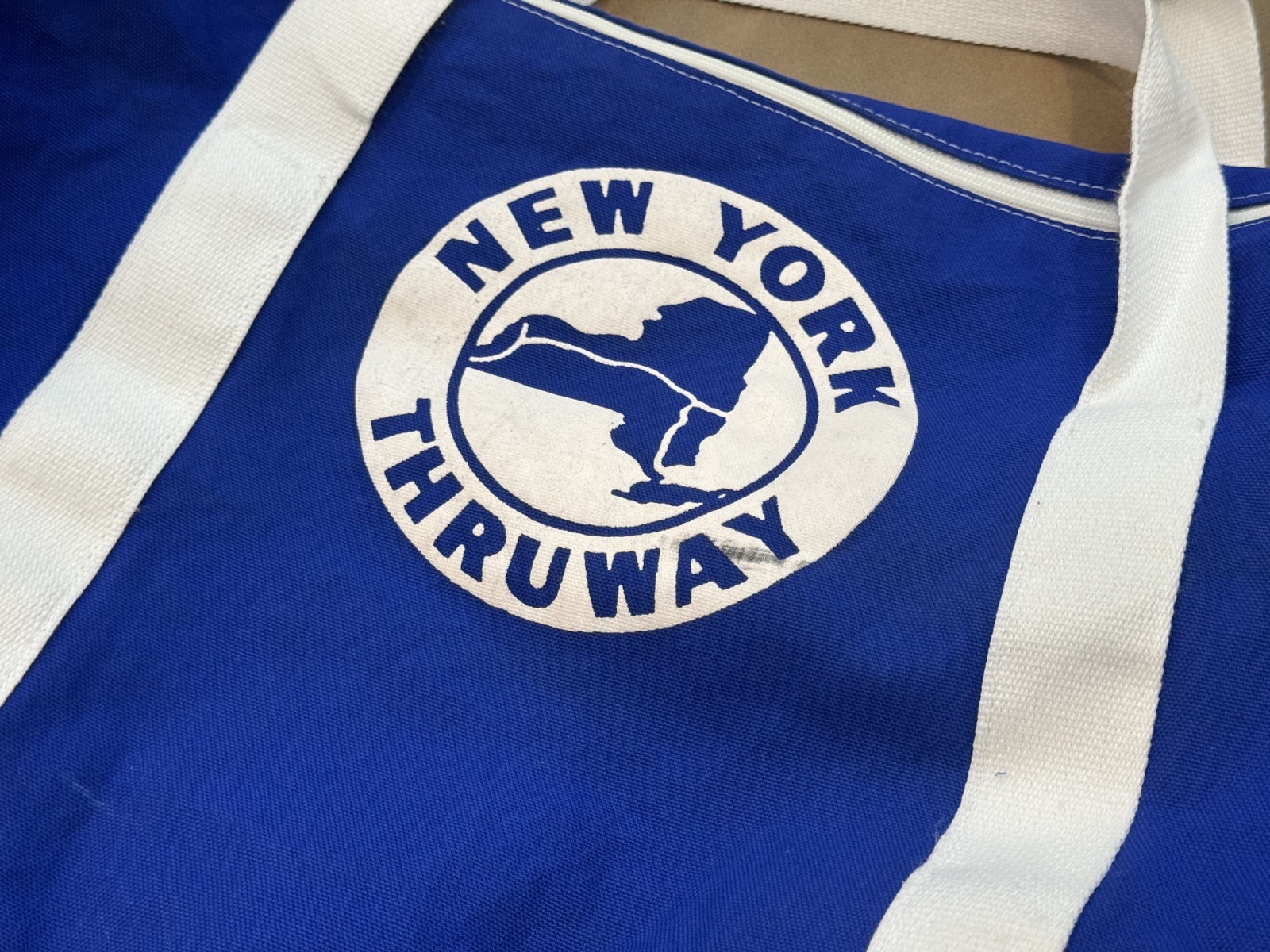 Vintage New York Thruway Duffle Bag Gym Canvas Blue White Augusta Sportswear USA