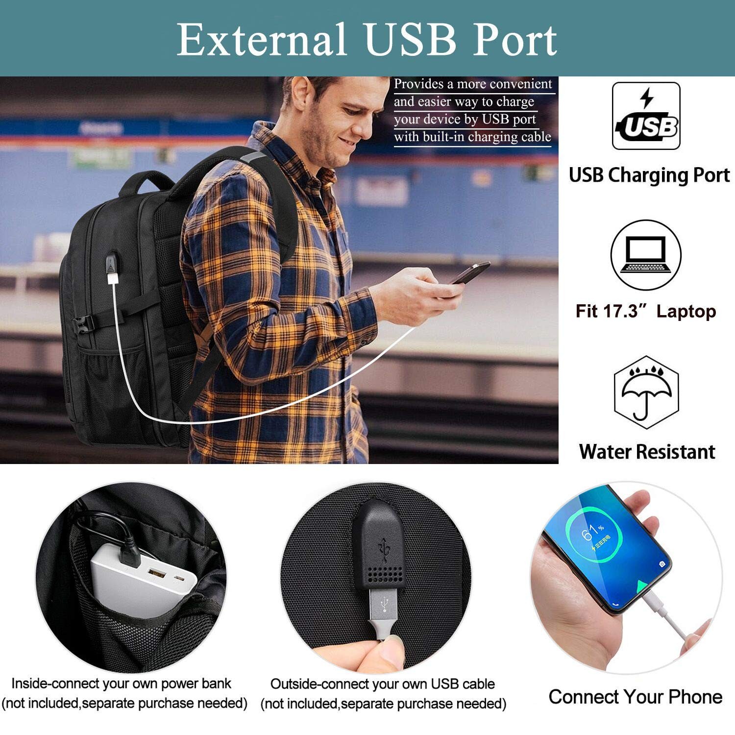 Extra Large Backpack for Men 50L,Water Resistant 17.3 inch Travel Laptop Backpac