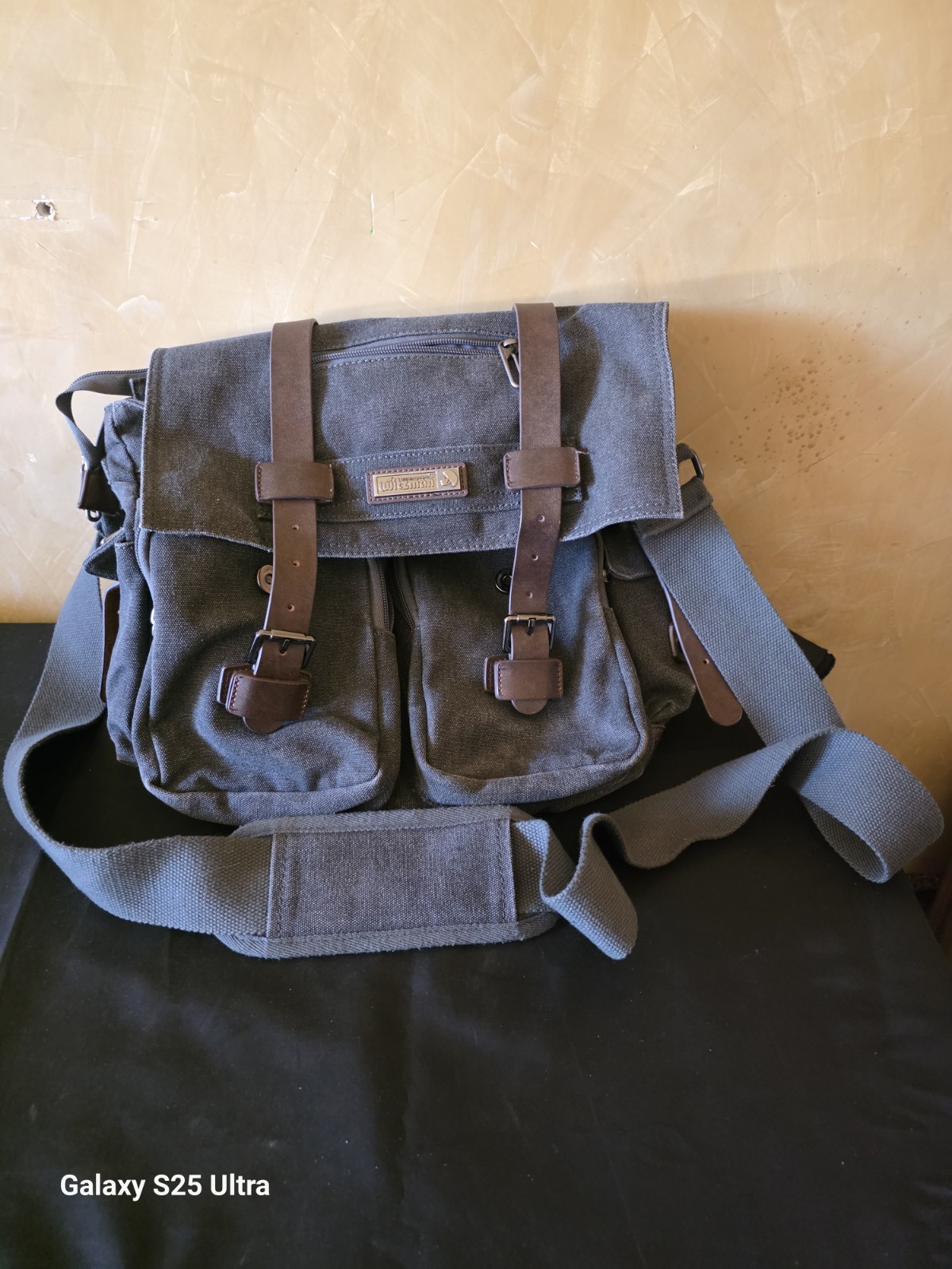 WITZMAN Vintage Gray Canvas Laptop Messenger Bag Crossbody Satchel Bookbag