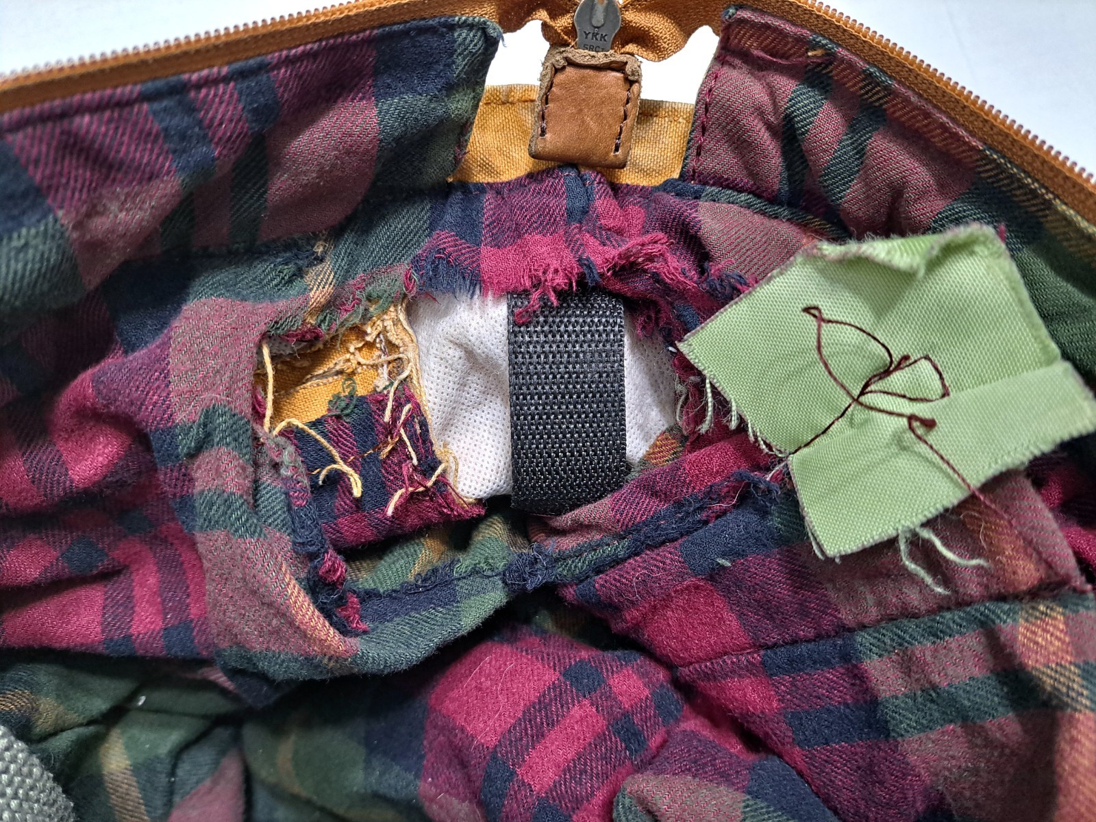 LL Bean Canvas Messenger Bag Distressed Plaid Lined Vintage Army School Travel
