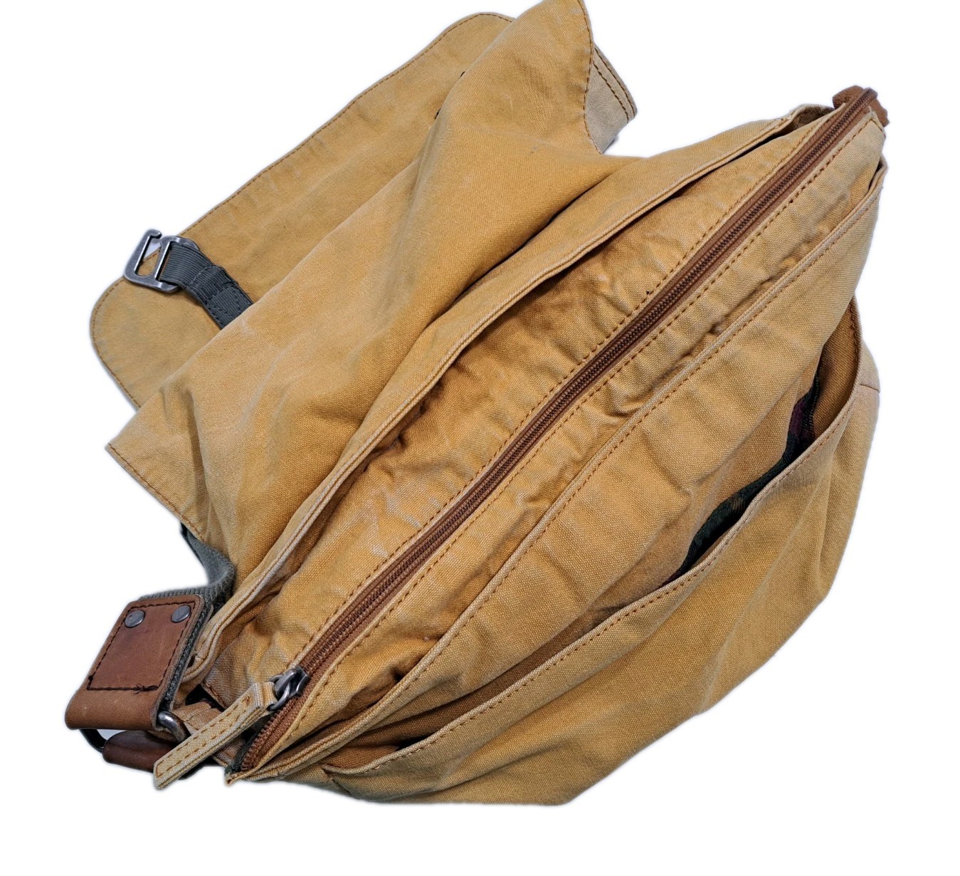 LL Bean Canvas Messenger Bag Distressed Plaid Lined Vintage Army School Travel