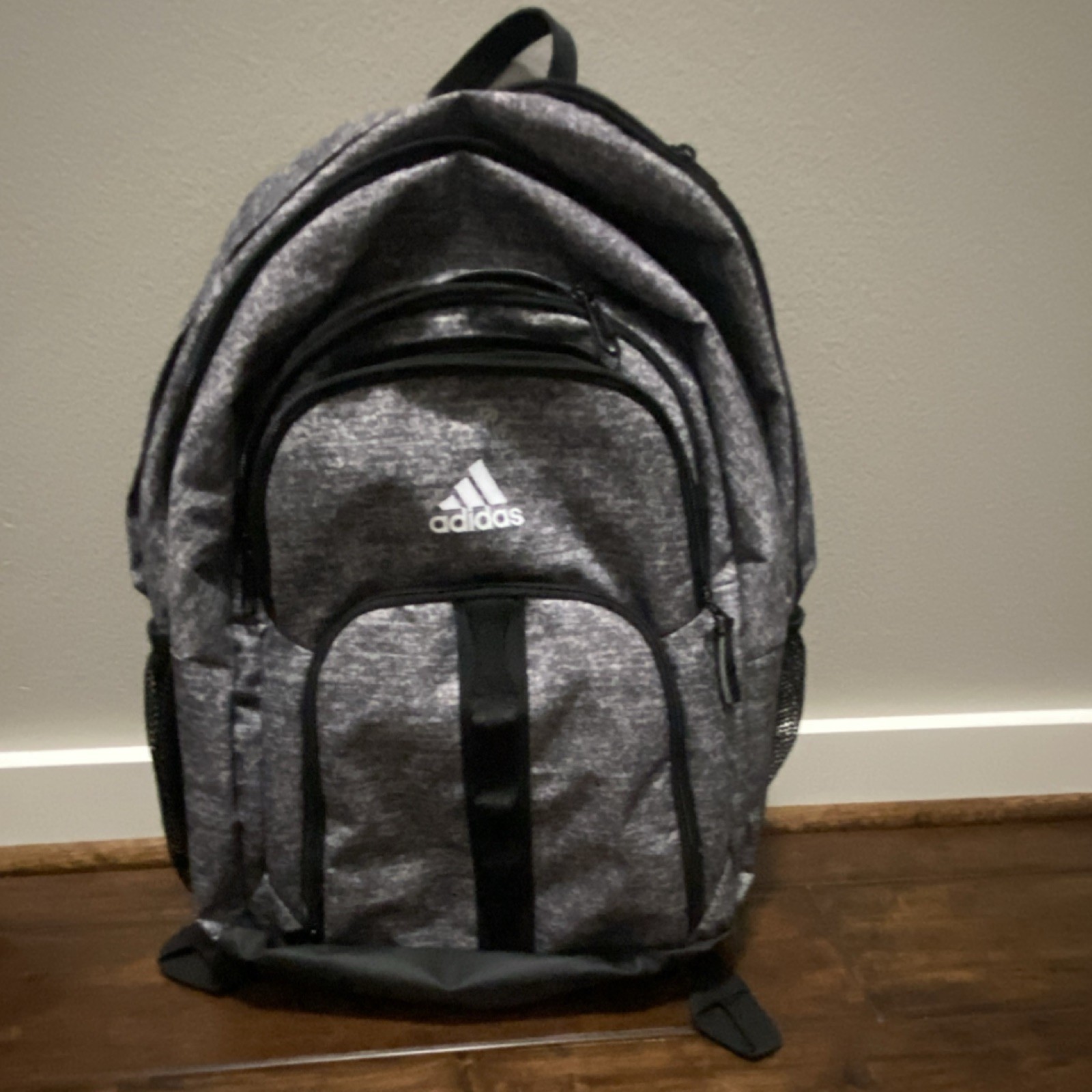 adidas Gray/Black Heathered Backpack Zip Closure Pockets Adjustable Straps
