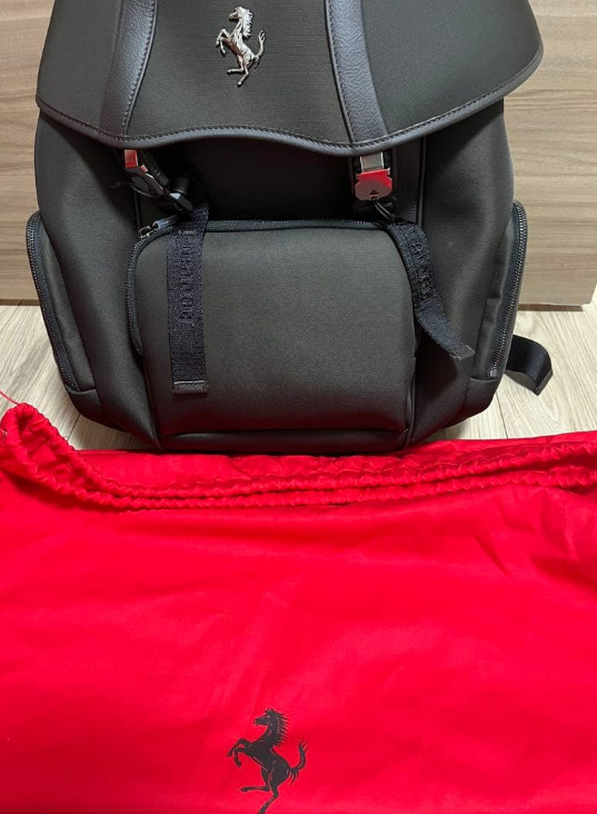 Ferrari Purosangue Black Leather Backpack with Storage Bag Original Genuine