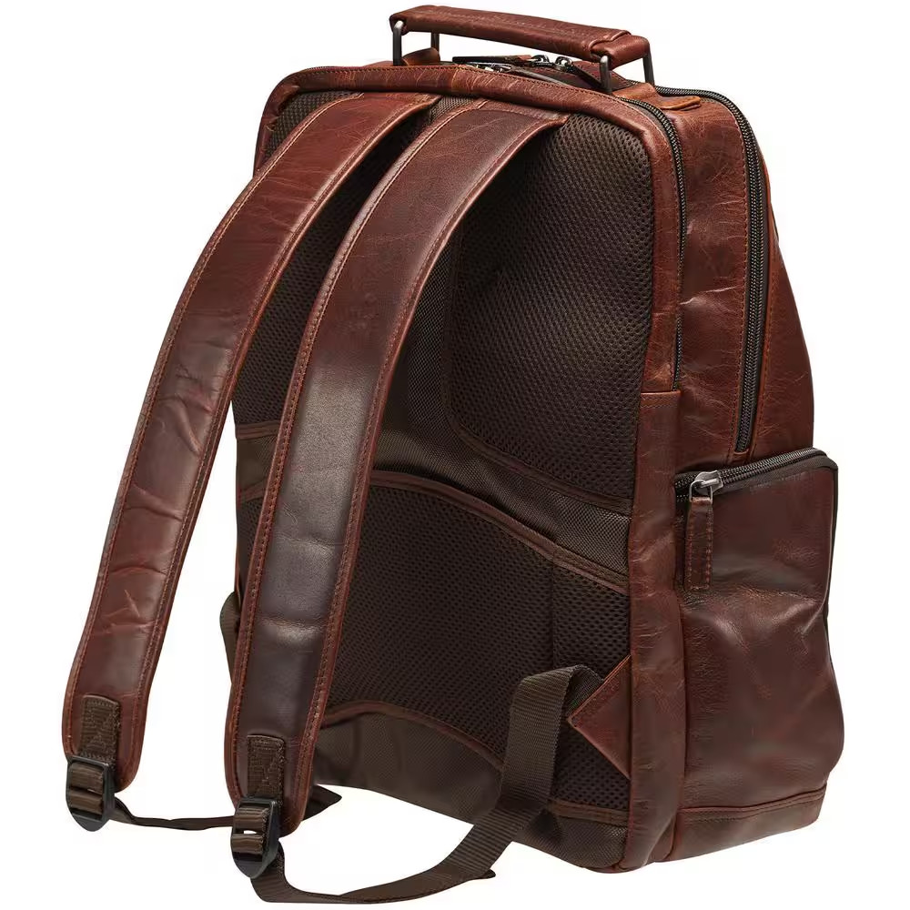 Buffalo Collection 13 In. L X 7 In. D X 16 In. H Brown Leather Backpack with RFI