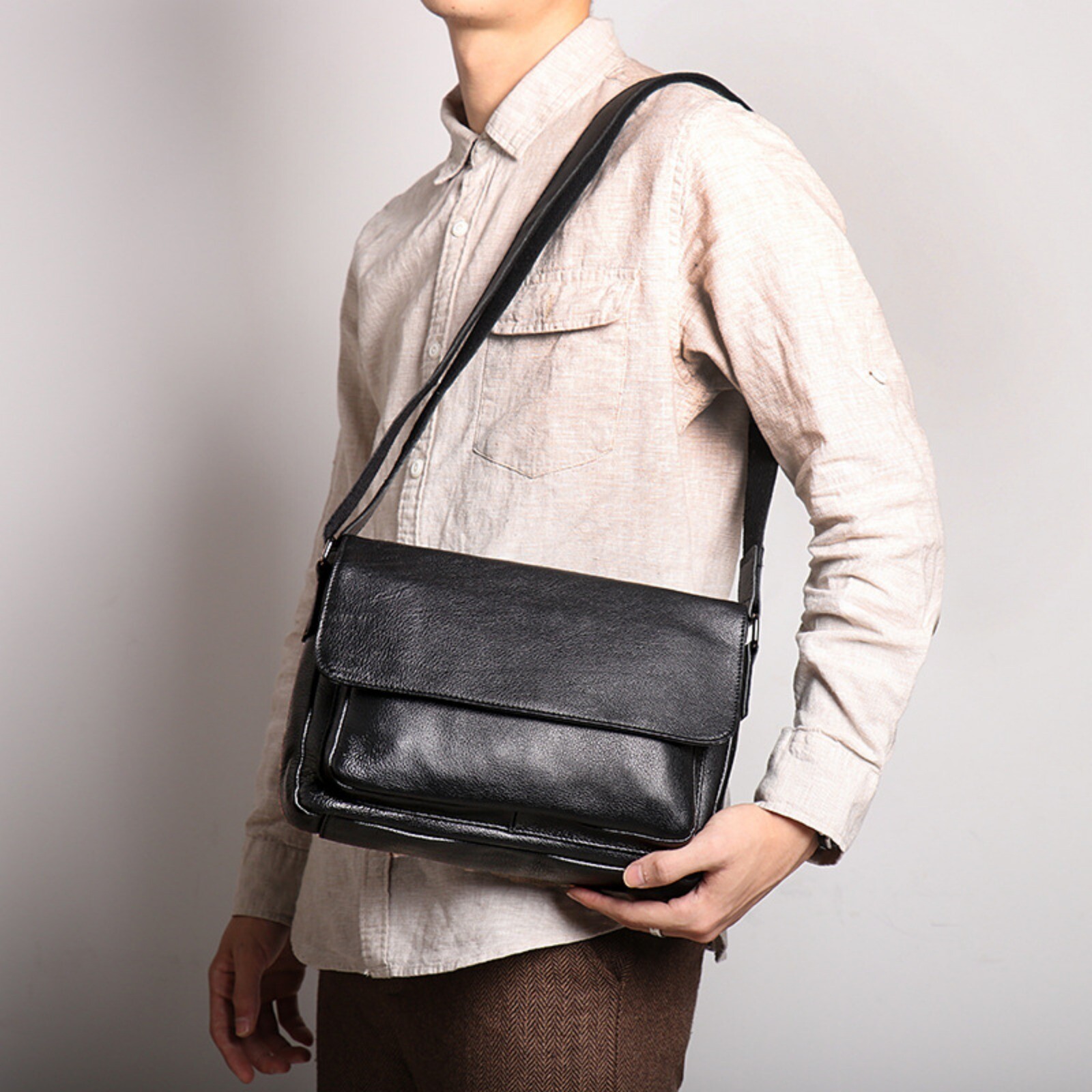 Men Leather Crossbody Messenger Bag Shoulder Satchel for Work Travel Casual