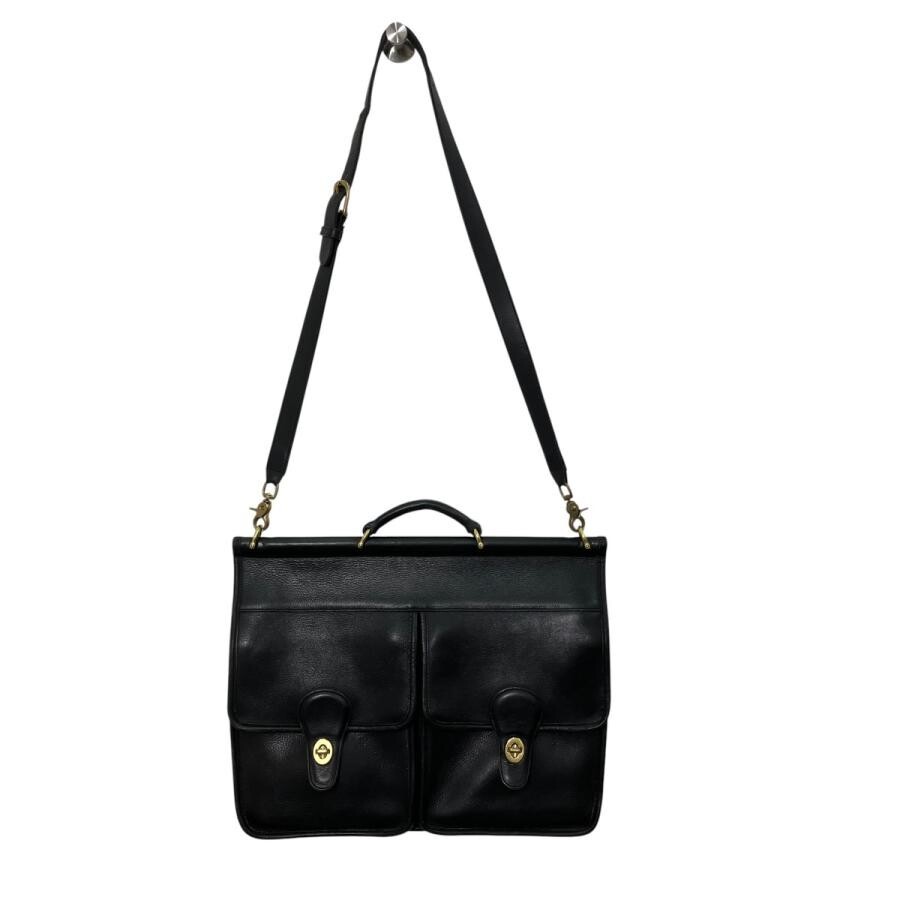 COACH 5279 Black Leather 2Way Shoulder Bag Tote Men Vintage Turn Lock Large 41cm