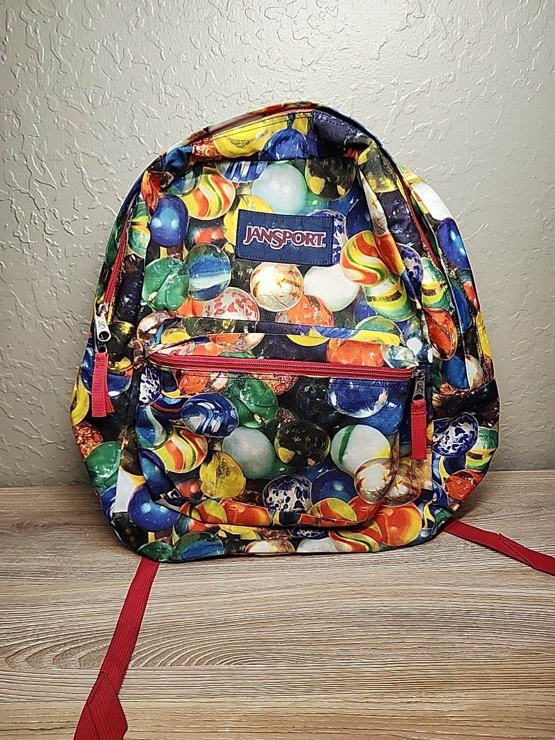 Vintage Jansport Print Retro Style Backpack Glass Marbles Bag All Over Print 17″