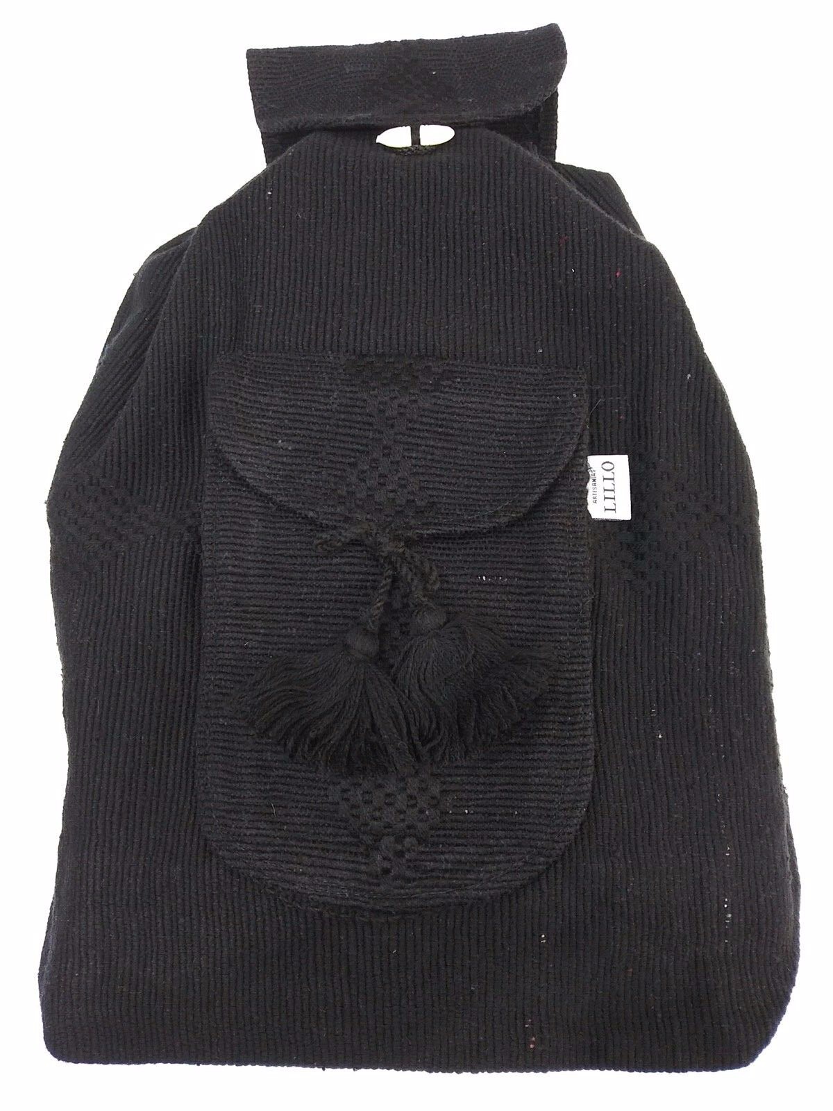 RASTA Bag Beach Hippie Baja Ethnic Backpack Made in Mexico Tassel Black