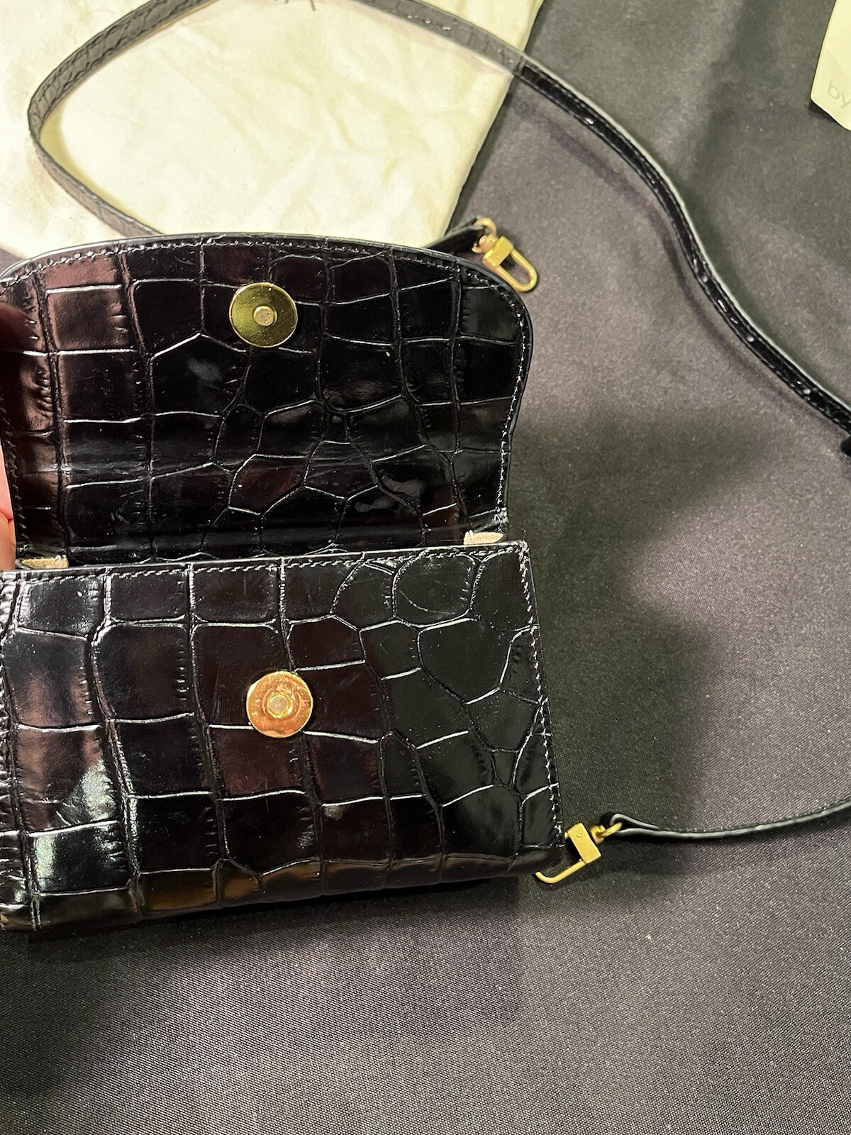 BY FAR SHOULDER CROSSBODY CROCODILE PATTERN LEATHER SMALL BAG PURSE AUTHENTIC