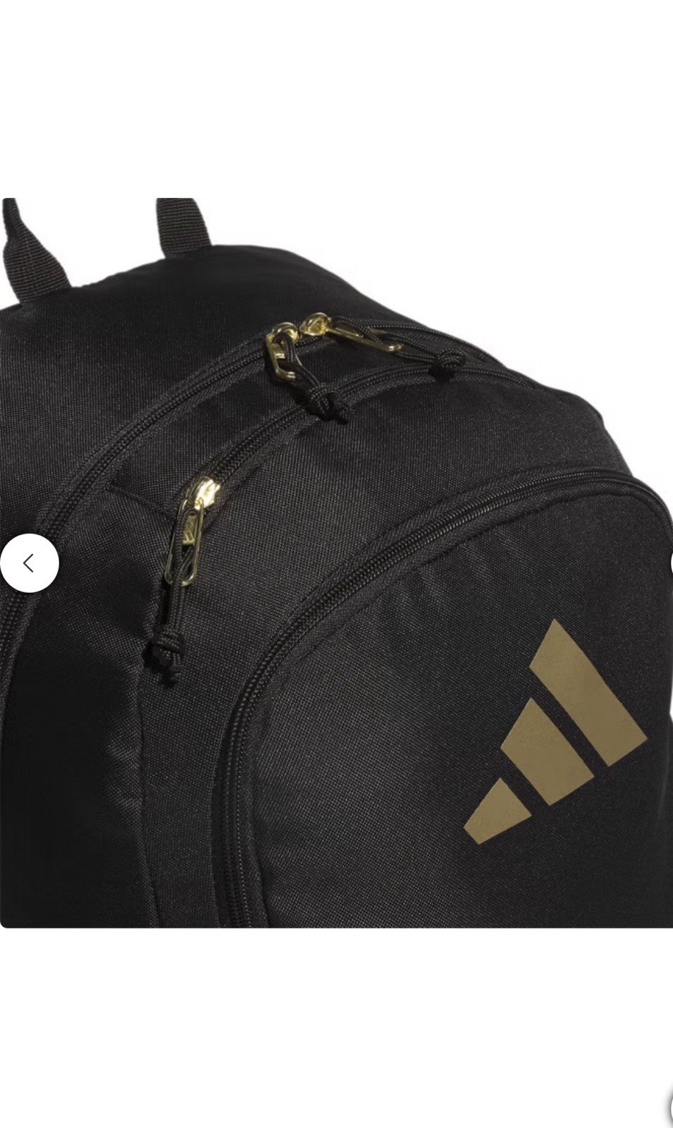 adidas Black Backpack Gold Logo Zip Closure Bottle Pocket Pockets Large
