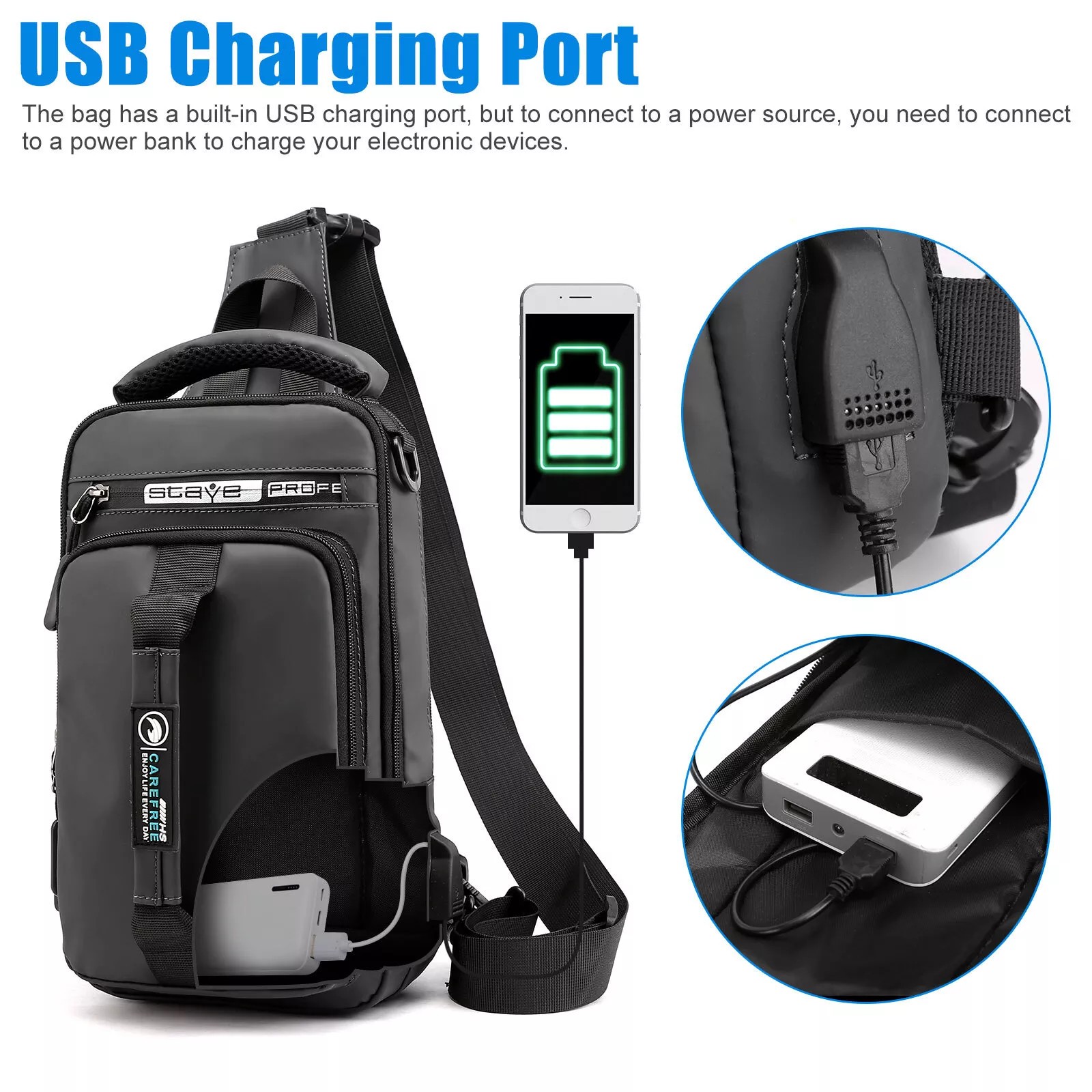 USB port anti-theft chest shoulder messenger backpack men’s sling crossbody bag