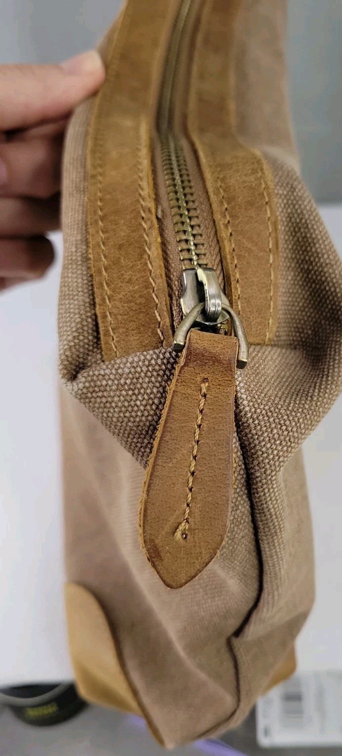 S-ZONE Canvas Leather Dopp Kit Toiletry Travel Shaving Bag Brown