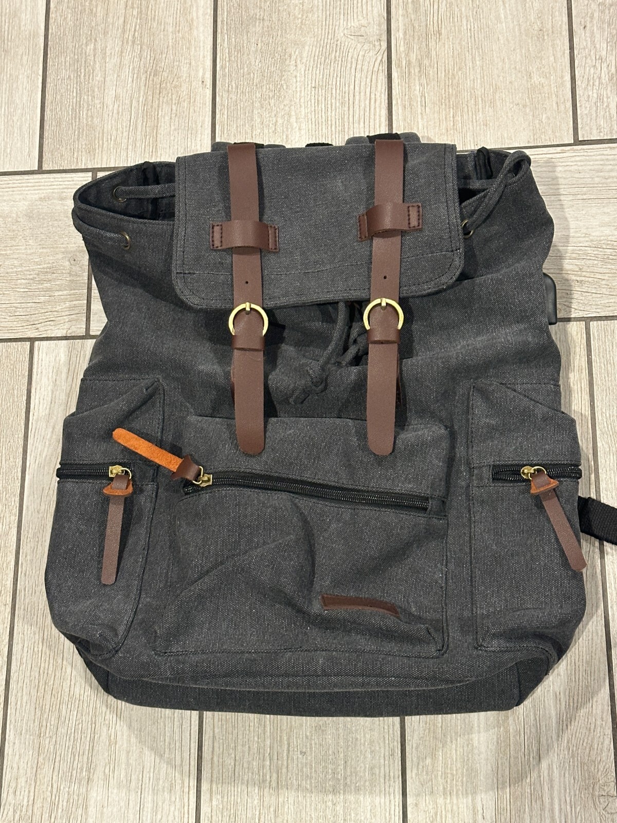Drawstring GRAY Backpack Bag with Charging Port – Back Pack Luggage Satchel Tote