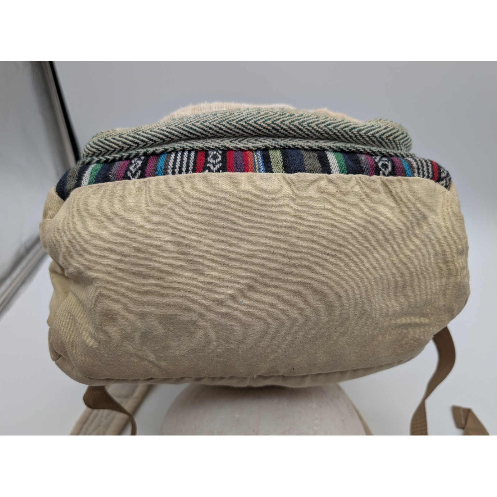 Himalayan Hemp Metatron Cube Embroidered Backpack Woven Multi Color Made Nepal