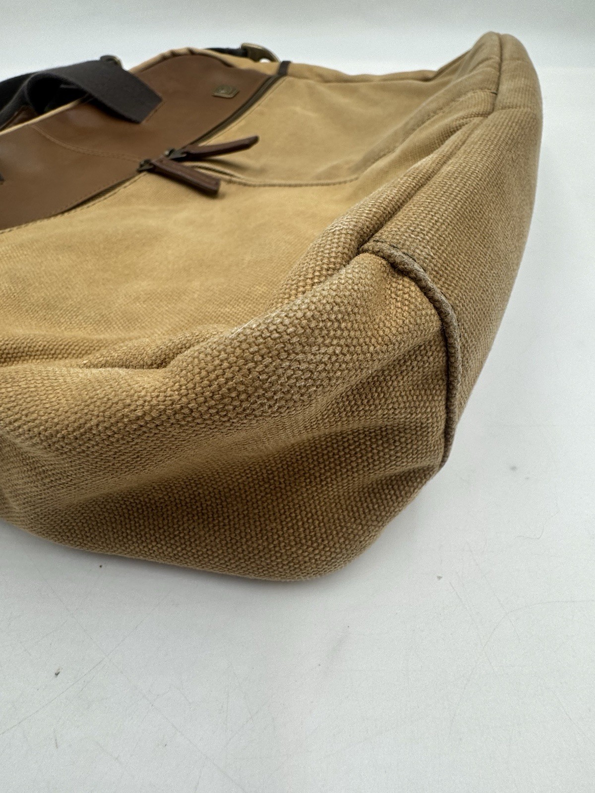 T Tech By Tumi Brown Canvas Leather Adjustable Mens Flap Crossbody Messenger Bag