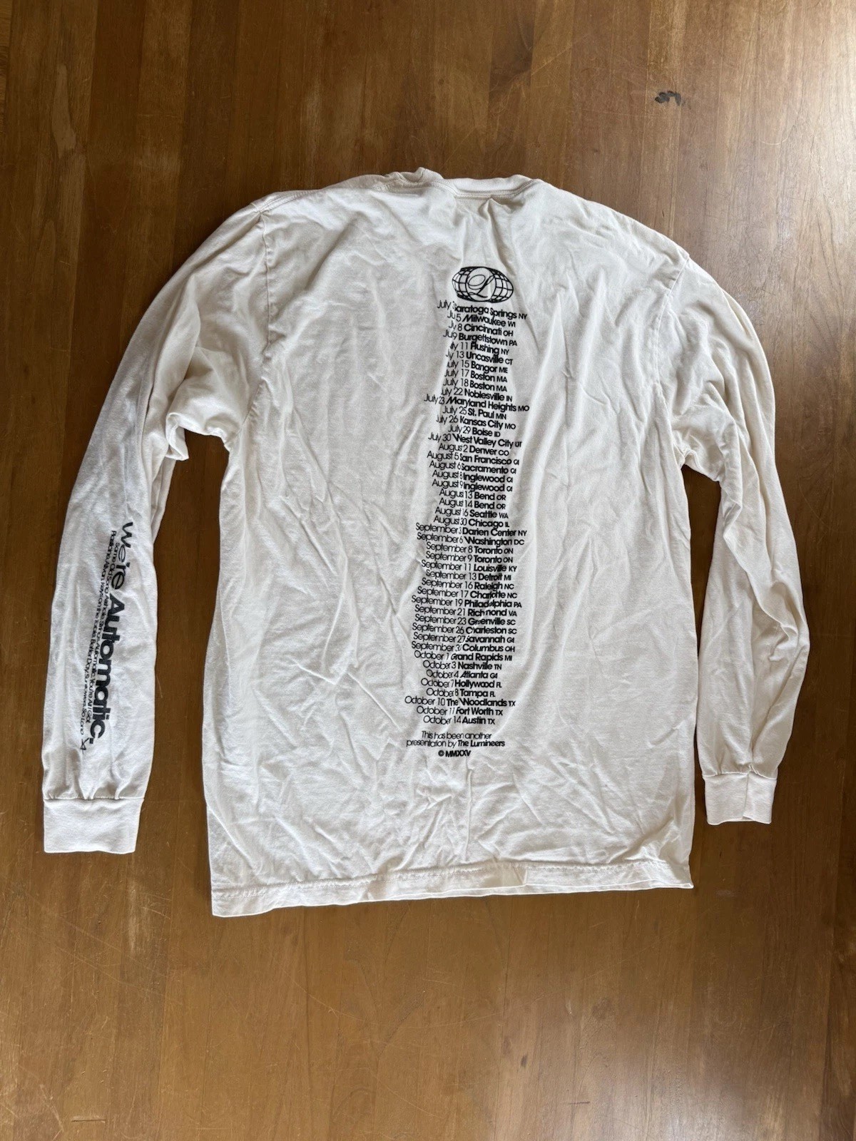 The Lumineers Automatic World Tour North America Concert T-Shirt Mens Large