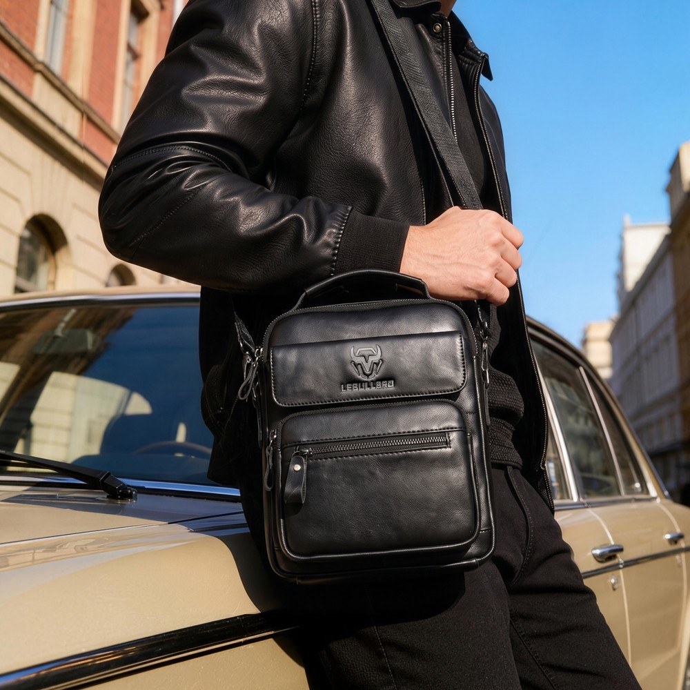LEBULLBRO Men’s Genuine Leather Shoulder Bag Crossbody Sling for Travel Business