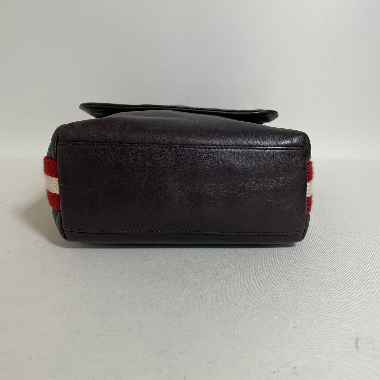 Authentic Bally Leather Shoulder Bag Dark Brown 26cm x 22cm x 8cm Approximate Si