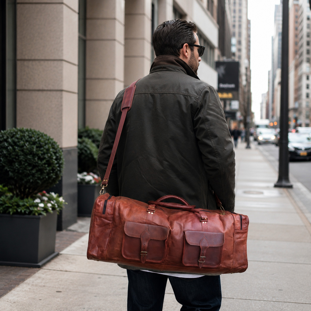 32″ Large Vintage Genuine Leather Duffle Bag, Carry On Travel Bag, Overnight Bag