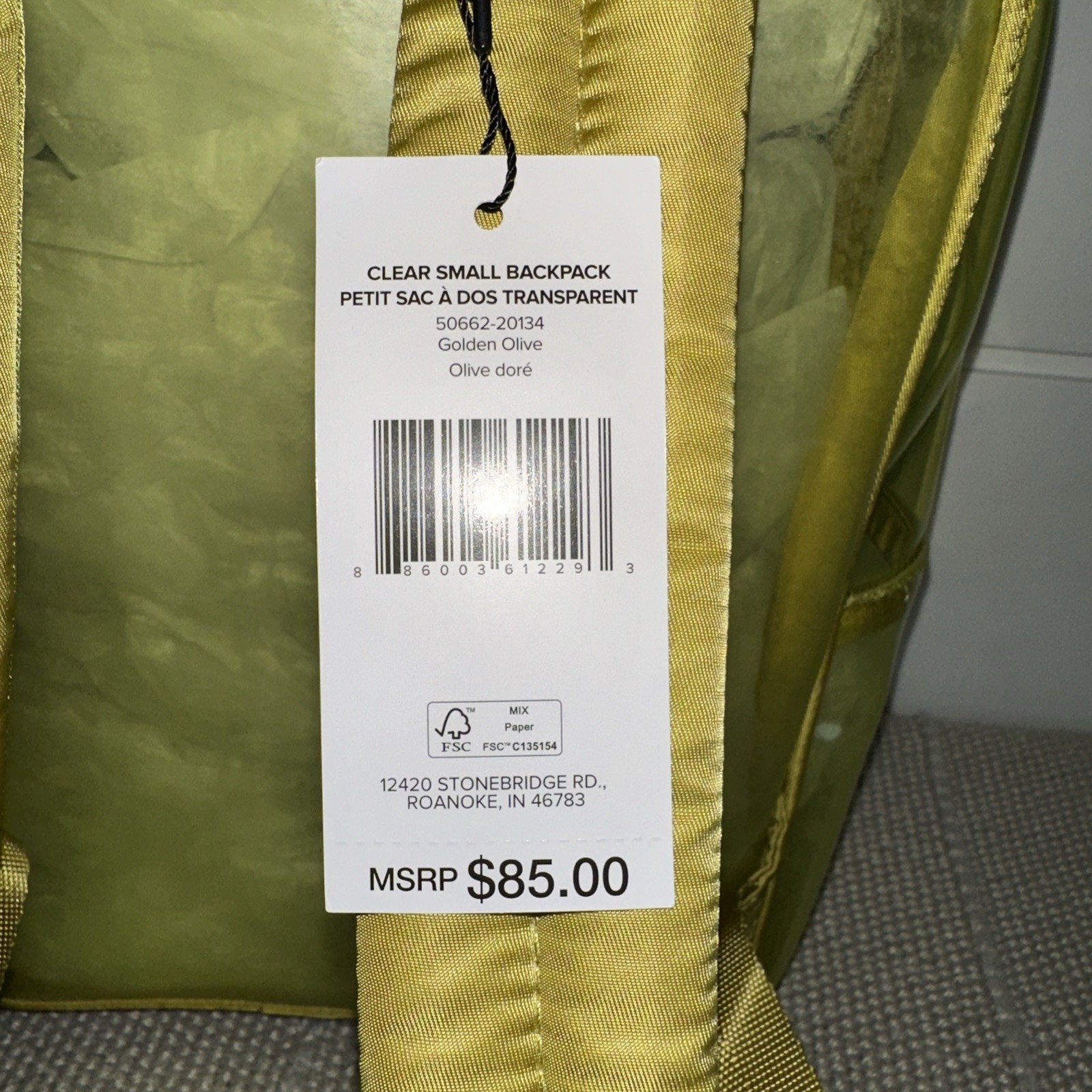 Vera Bradley Clear Large Backpack, Golden Olive, One Size