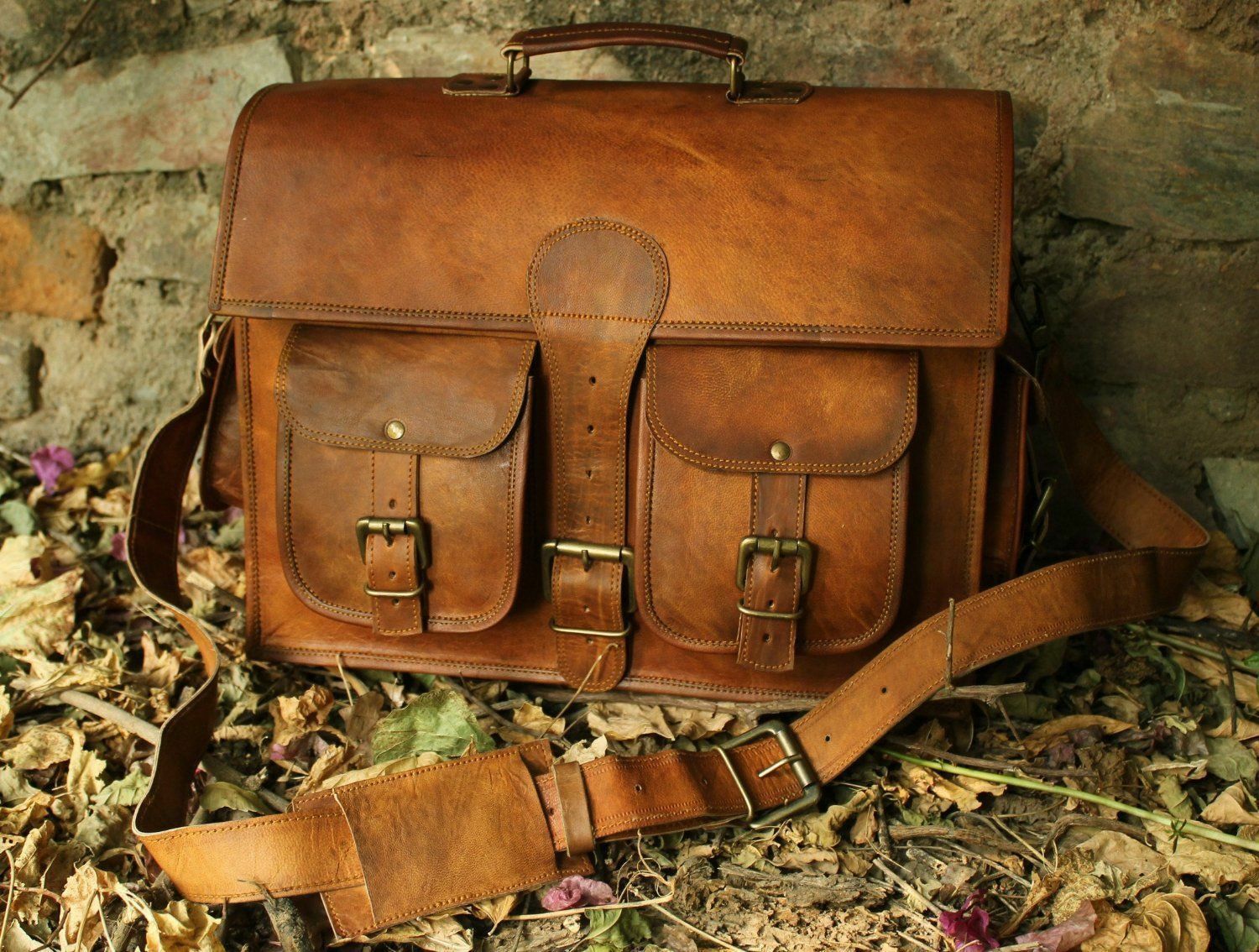 Vintage Classy Laptop Bag of High Quality Goat Leather For Men Everyday Use Bag