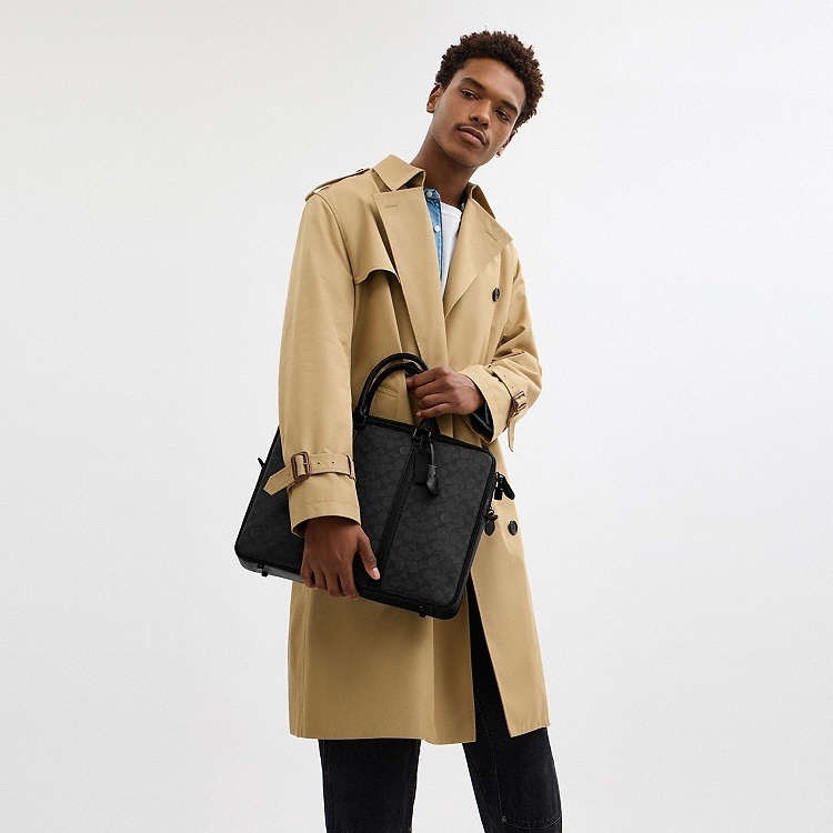 Coach Metropolitan Slim Briefcase in Signature CanvasCharcoal /Black NWT