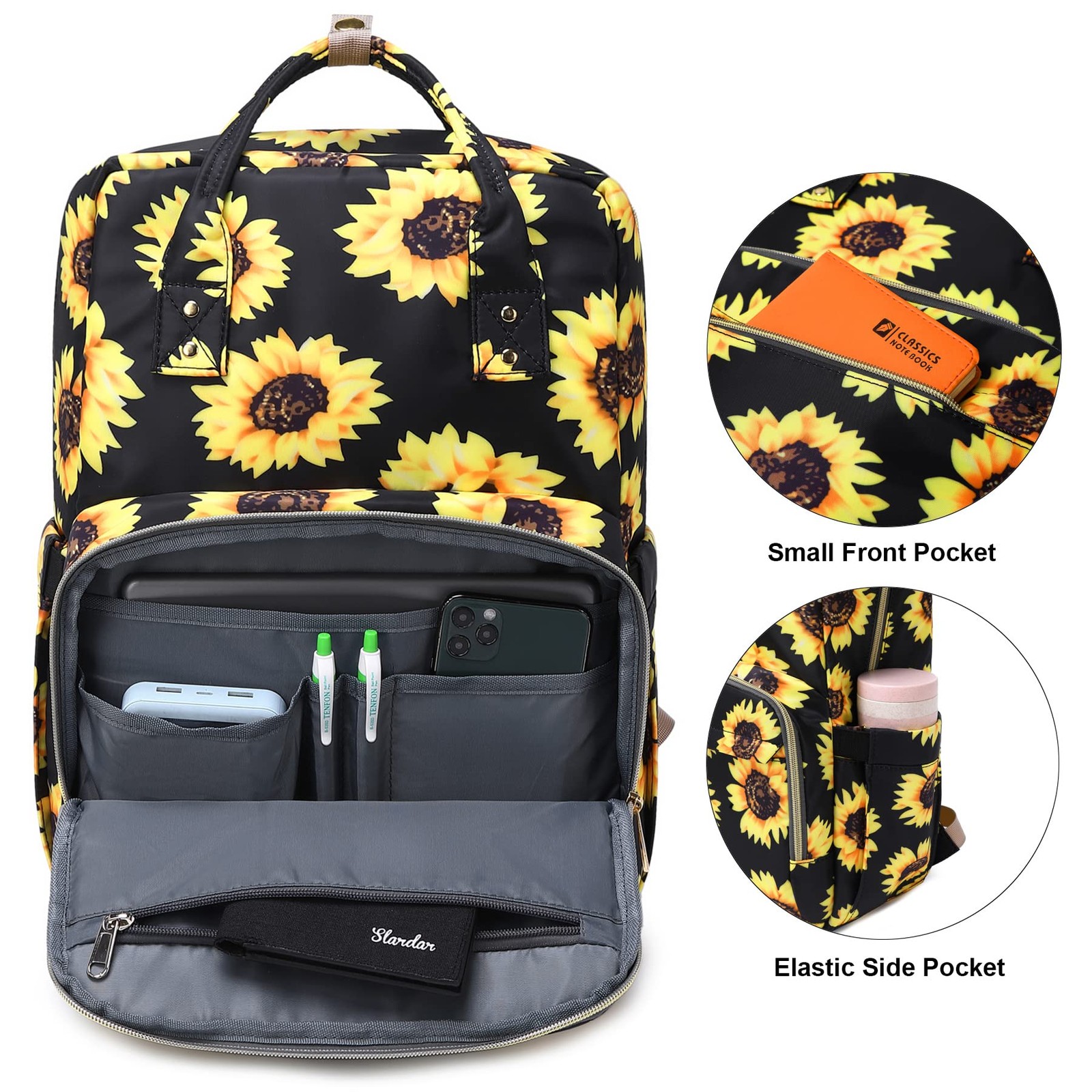 Sunflower Laptop Backpack College Bookbag Women Travel Fits 15.6 Inch