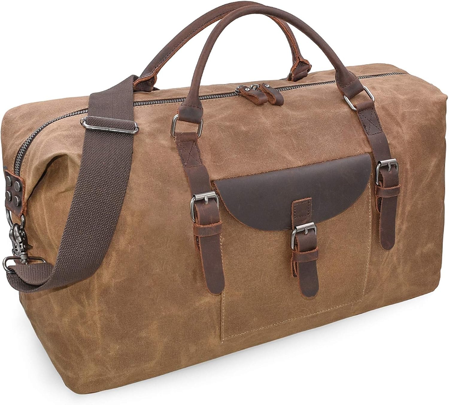 55L Travel Duffel Bag Waterproof Waxed Canvas & Leather Weekender Bag Men Large