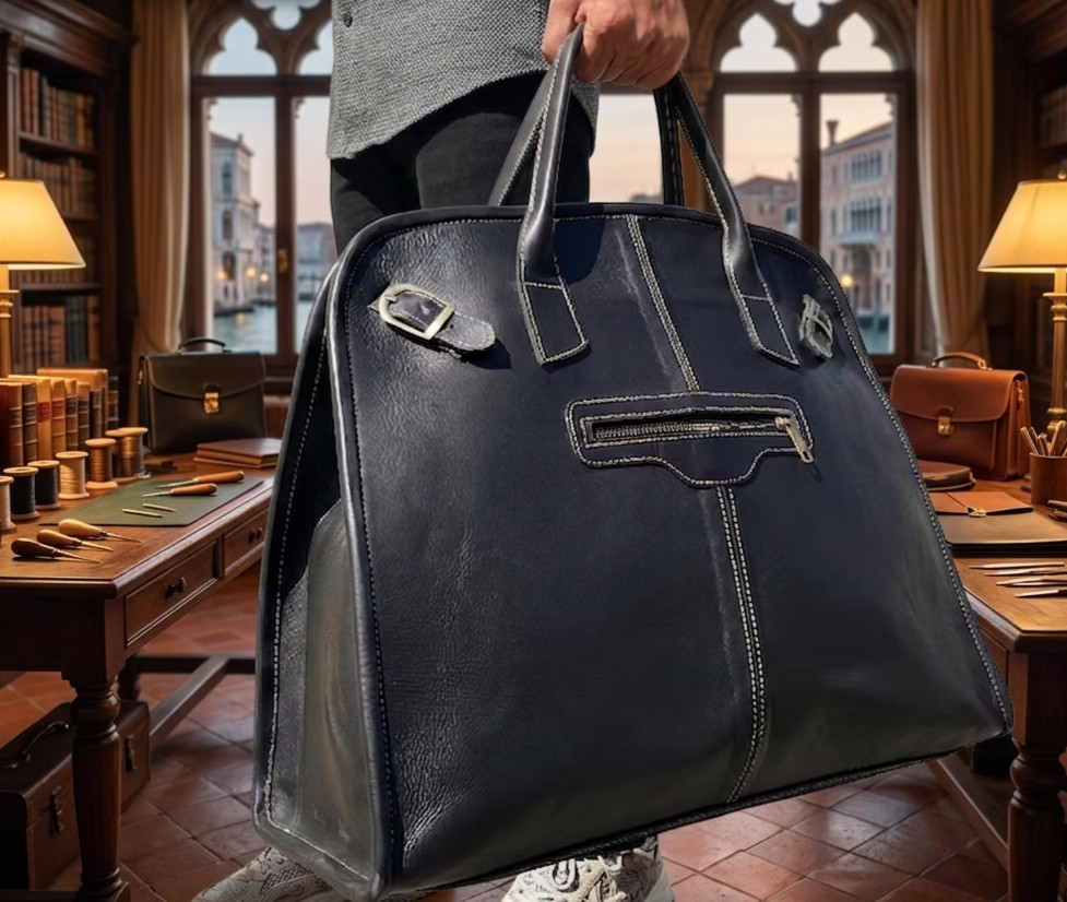 Handmade Genuine Leather Travel Bag Large Overnight Weekender Duffel Black