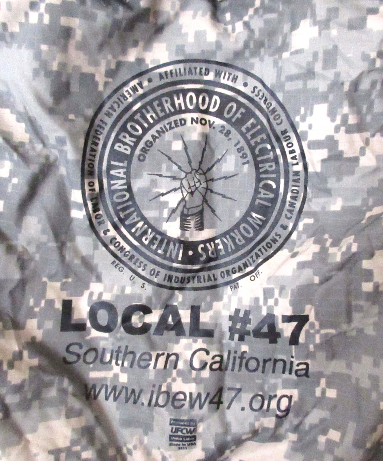 Nylon Camo Backpack and Hat with Local Electrical Union Logo