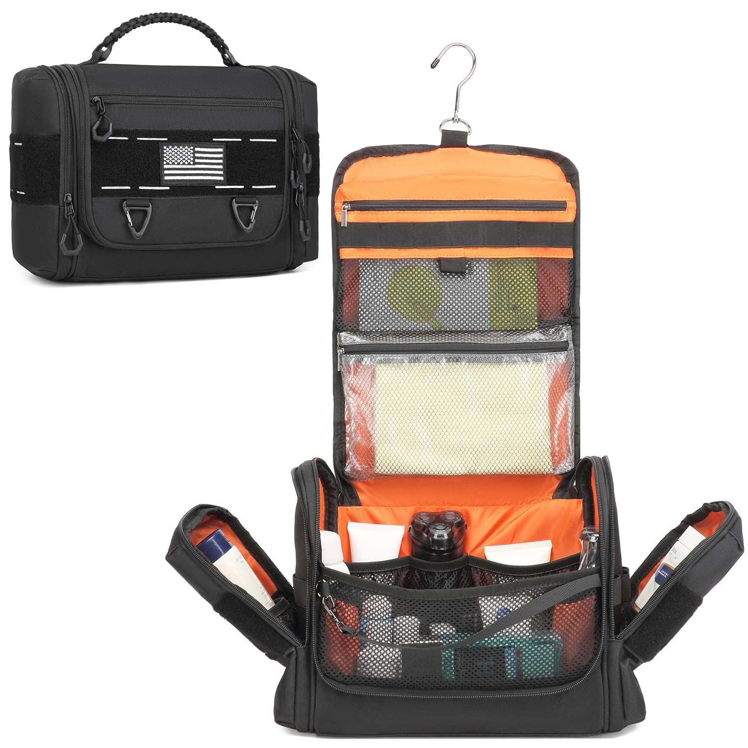 BISKLNDN Tactical Toiletry Bag for Men, Hanging 13.4″L x 5.9″W x 9.8″H, Black