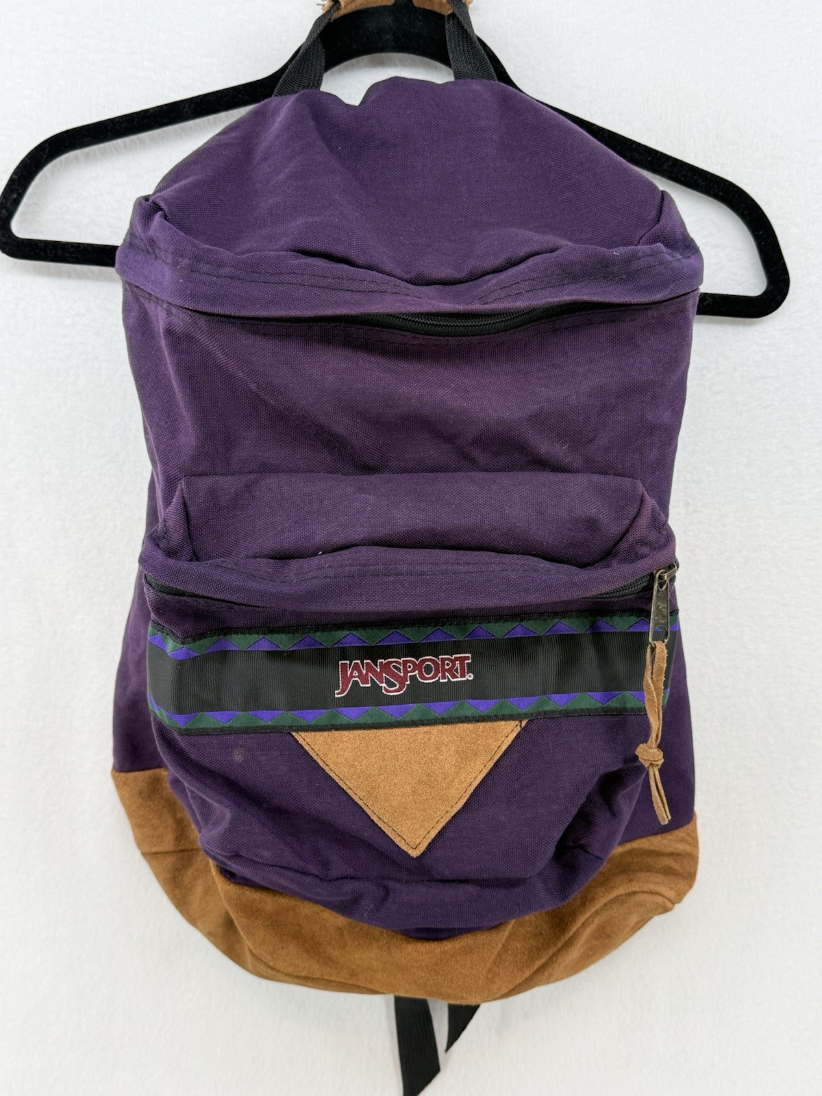 Vintage 90s JanSport Backpack Purple Aztec Trim Suede Bottom USA Made
