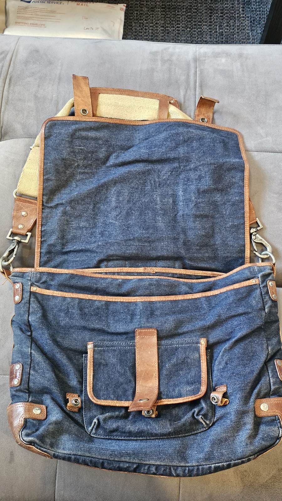 WILL LEATHER GOODS Hopper Denim & Leather Messenger Bag w/ Removable Laptop Case