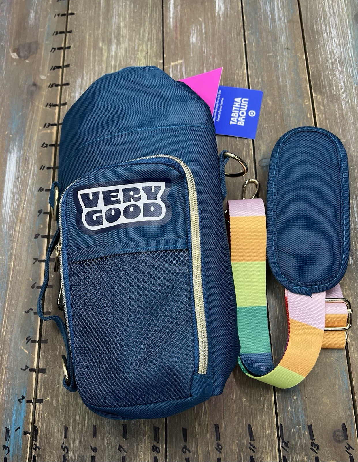 Very Good Water Bottle Crossbody Bag Tabitha Brown Blue Rainbow Strap SEE PICS
