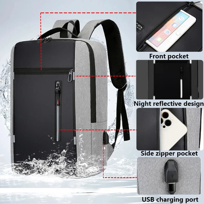 Men Laptop Backpack 15.6 Inch Waterproof USB Charging Business Travel School Bag