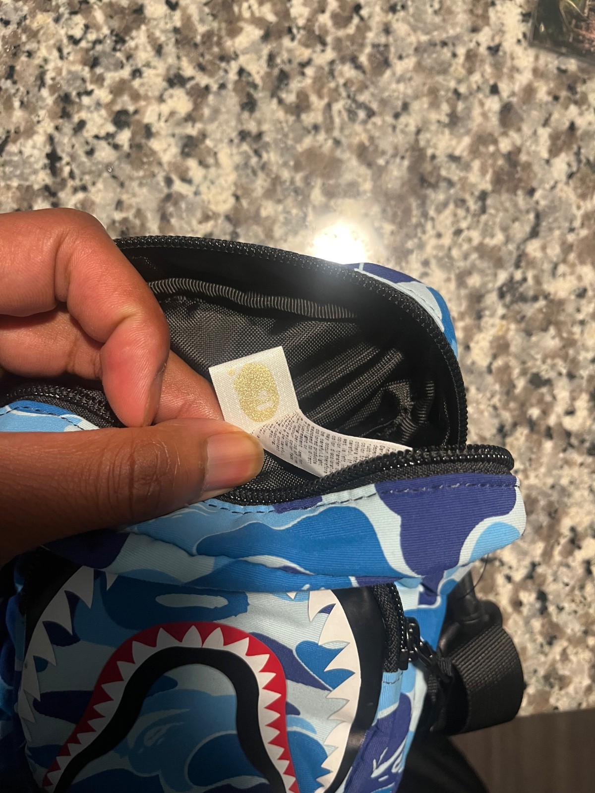 A Bathing Ape Blue Camo Shark Crossbody Bag Men Zip Casual Designer