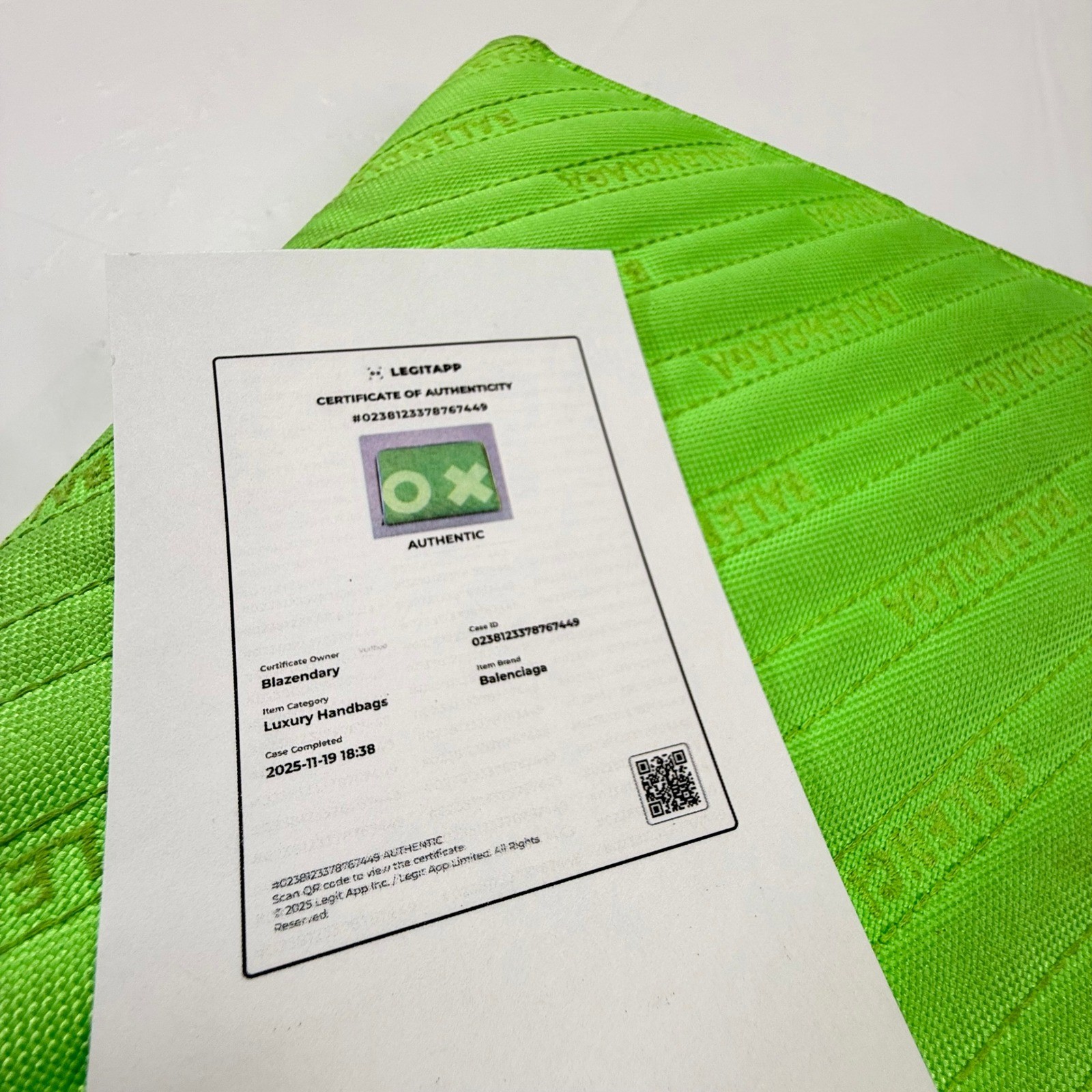 Balenciaga Neon Green Nylon Logo Embroidered Zip Pouch Document Holder Bag