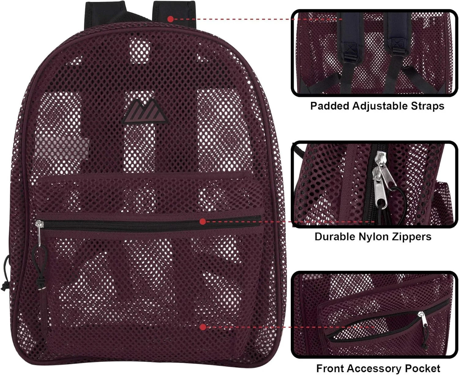 Mesh Backpacks for Kids, Adults, School, Beach, and Travel, Purple, Large