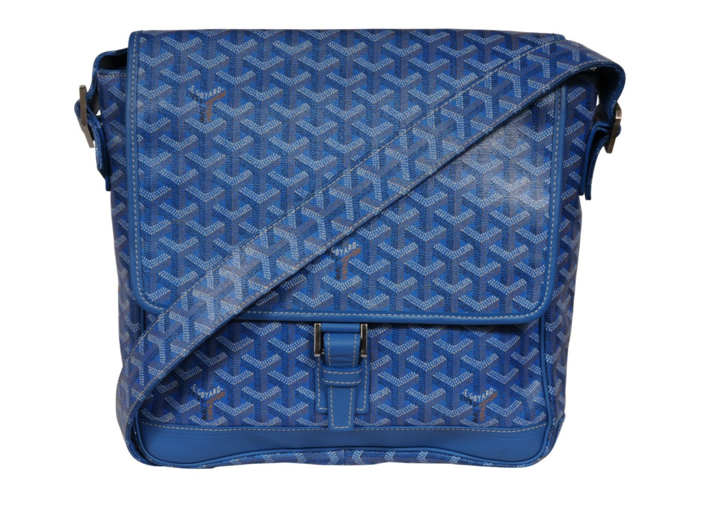 Goyard Grand Bleu MM Messenger Travel Bag Blue Laptop Computer Crossbody Carry