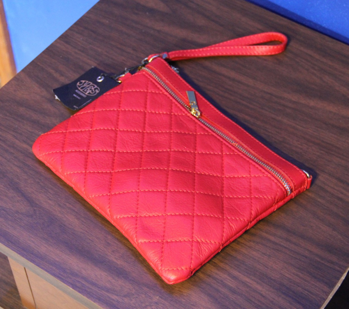 New Genuine Italian Leather Quilted Wristlet w/Crossbody Strap | Yes Accessories