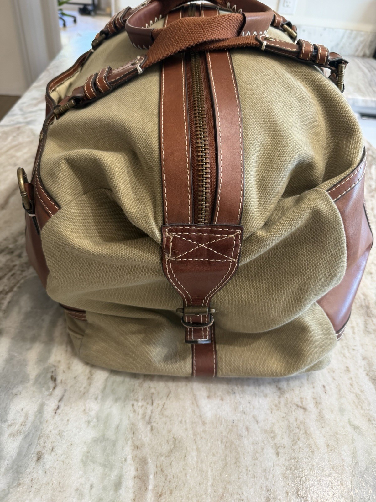 Tommy Bahama Leather Canvas Combo Weekend Duffel Bag Cognac Carry-on