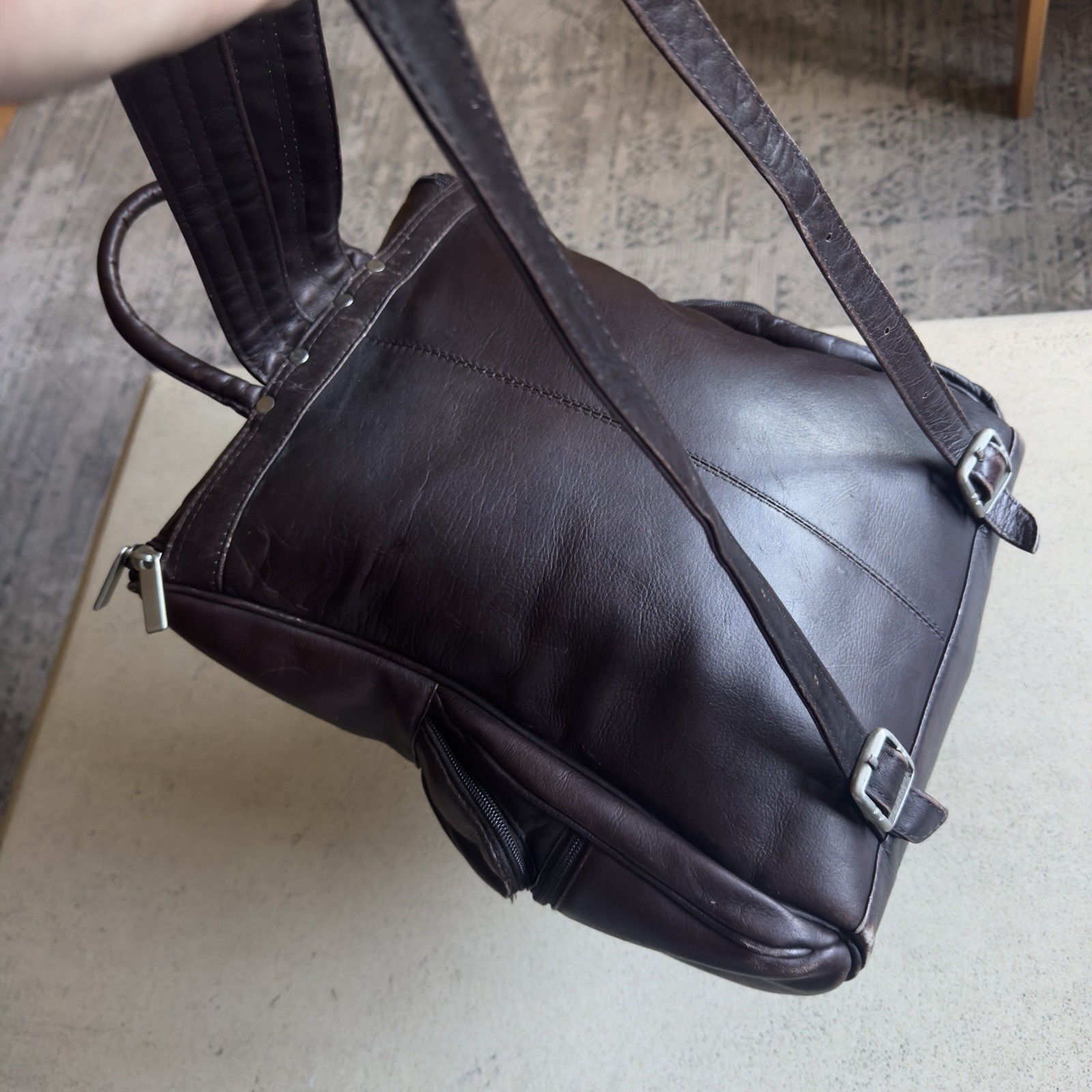 WILSONS LEATHER Chocolate Brown Zippered Backpack Adjustable Straps Y2K