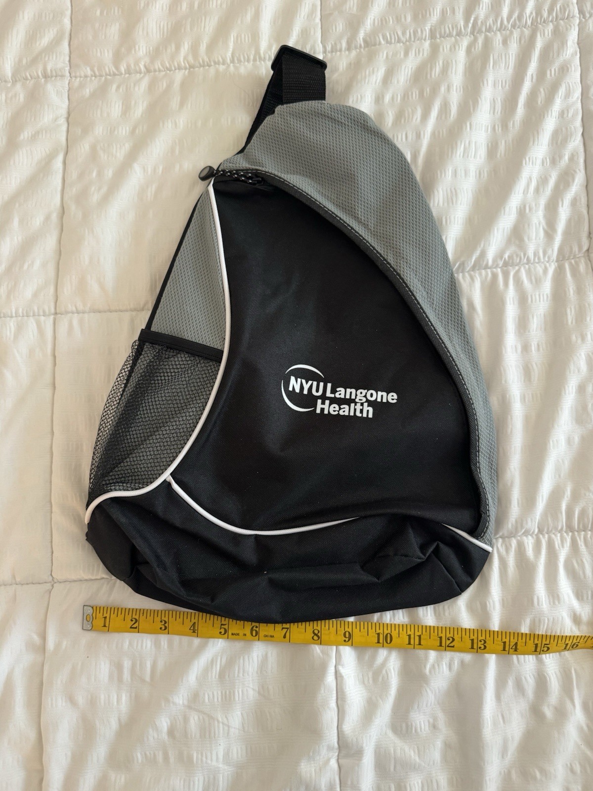 Sling Backpack Single Shoulder Strap Black Gray NYU Langone Health Adjustable