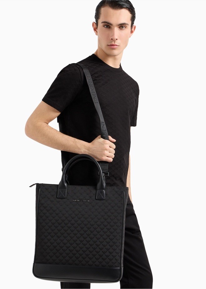 Emporio Armani Eagle Logo Tote Bag in Nylon Jacquard