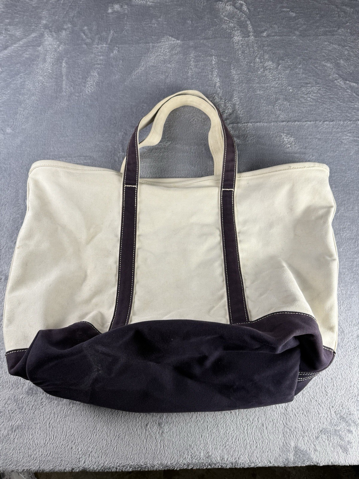 Vtg Extra Large Heavy Duty Canvas Lands End BOAT AND TOTE 100% Cotton Cream/Blue