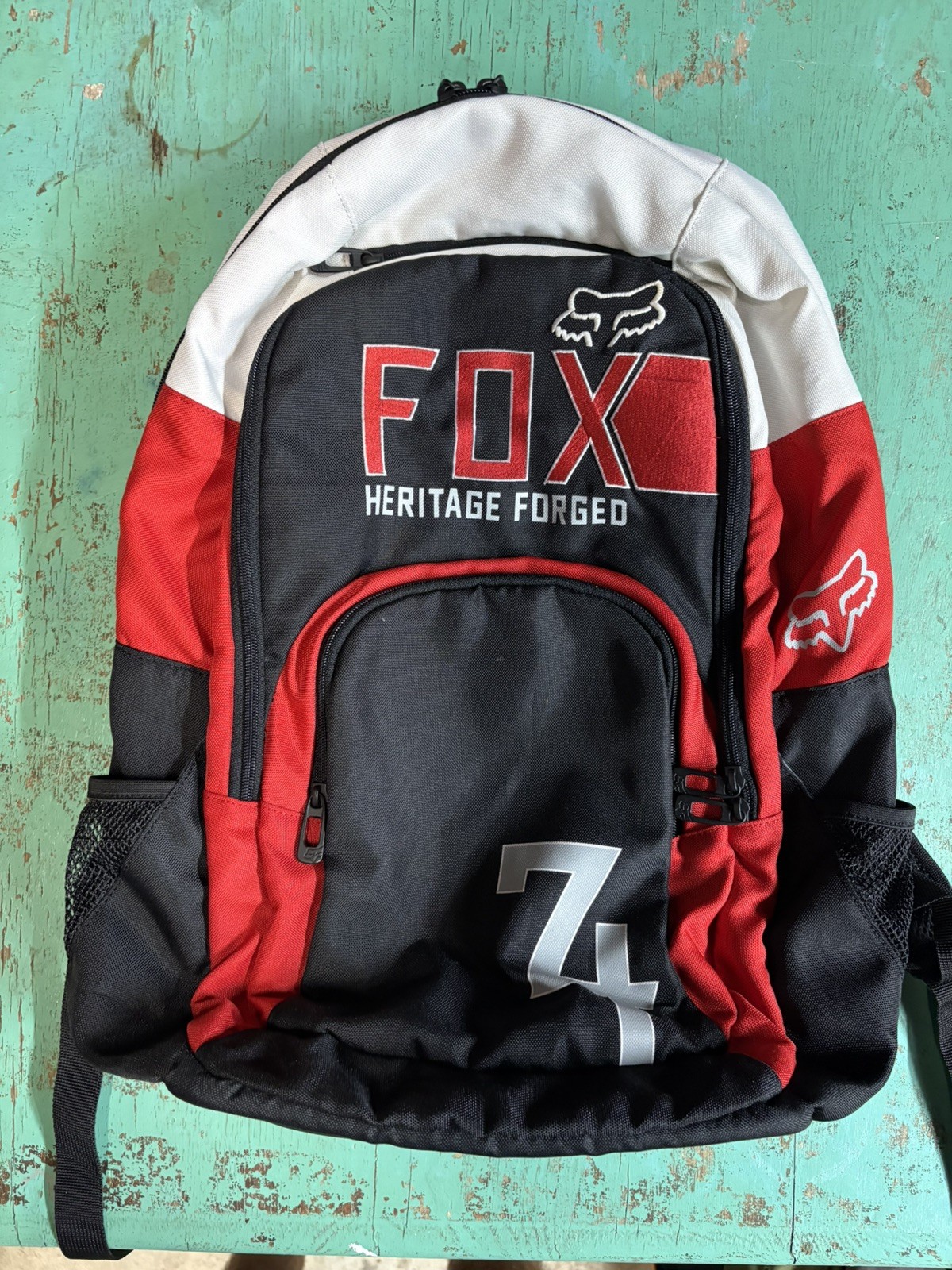 Y2K Fox Racing Backpack Black Red Moto Sport School Bag Heritage Forged EUC
