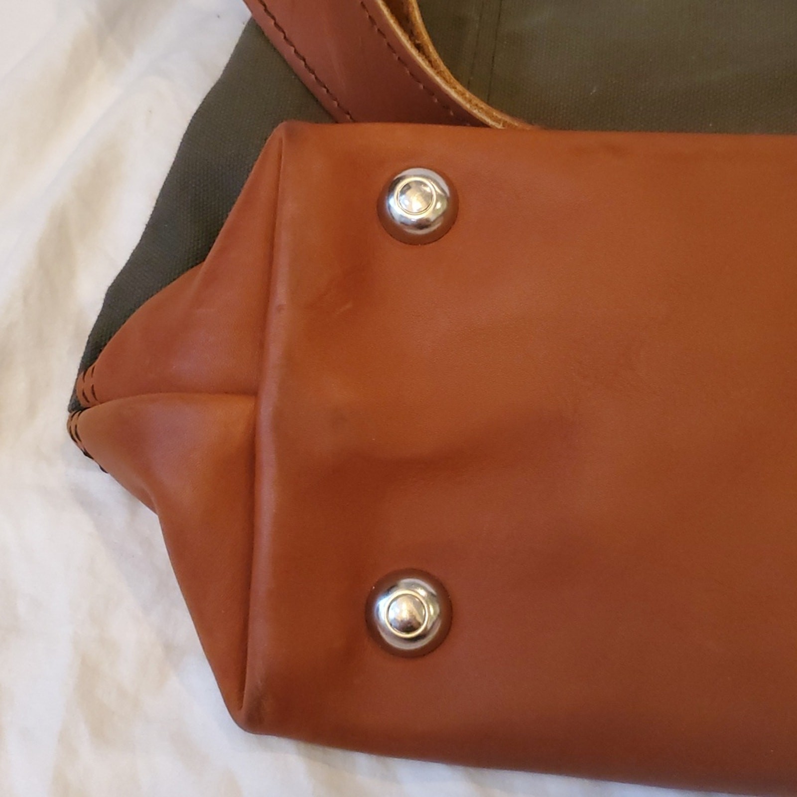 Heavy Canvas Olive & Brown Leather Carry All Bag WWII Style Bag Clamshell Closur