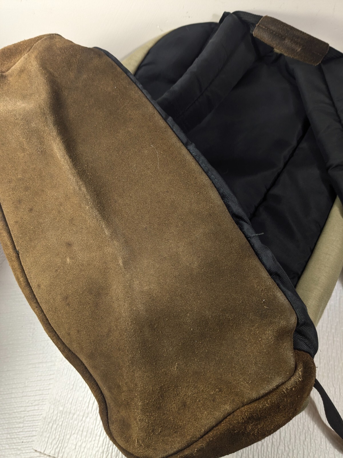 Vintage Jansport backpack suede leather bottom tan brow black mesh front Mexico