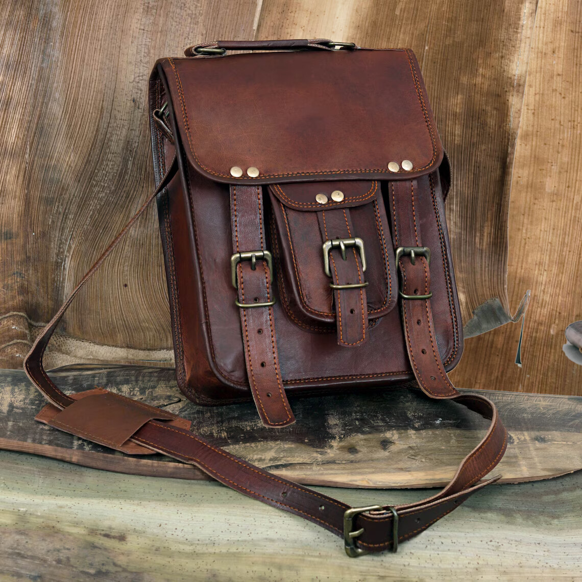 Handmade Personalized Genuine Leather Satchel – Unisex iPad Shoulder Bag